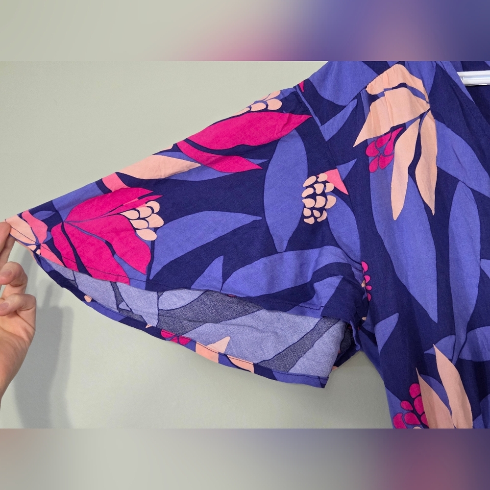 Anthro(ATL) Purple+Pink Hi-Low Floral Flutter Sleeve Maxi Dress Sz L Boho-Chic - Picture 5 of 15